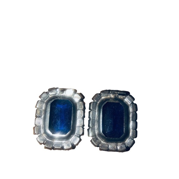 Vintage sapphire blue rhinestone trimmed pendant earrings - Picture 4 of 4